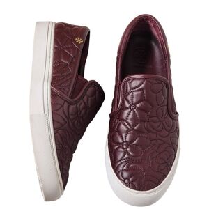 Tory Burch Shoes Leather Womens Quilted Slip-On Oxblood Burgundy Wine Size 8